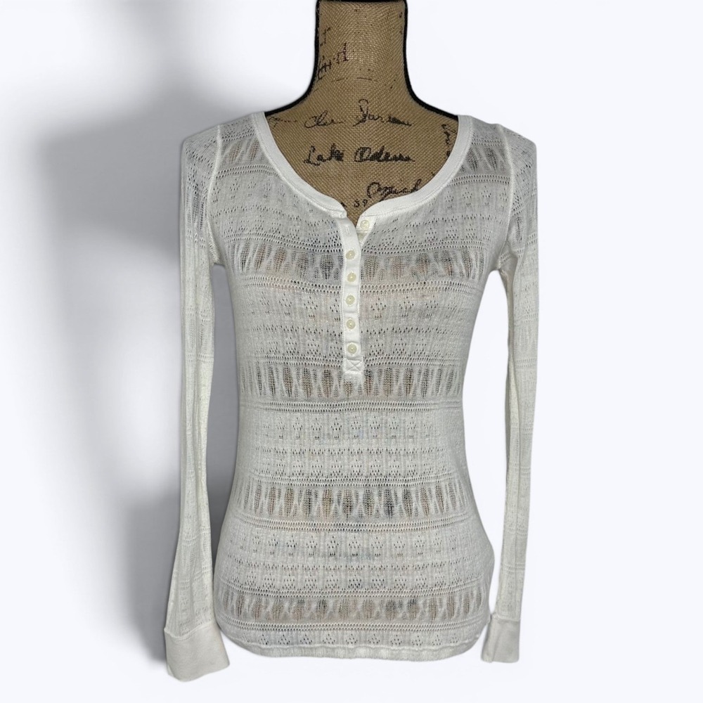 Aeropostale Pointelle Knit‎ Henley Top White Layer Dainty Coquette Feminine Sz L